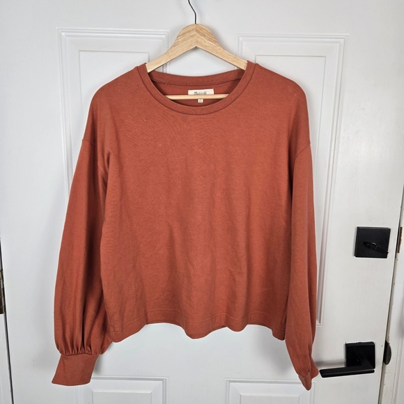 Madewell Sweatshirt Small Women Orange Balloon sleeve Casual Fall Top Crew Neck - Picture 1 of 9